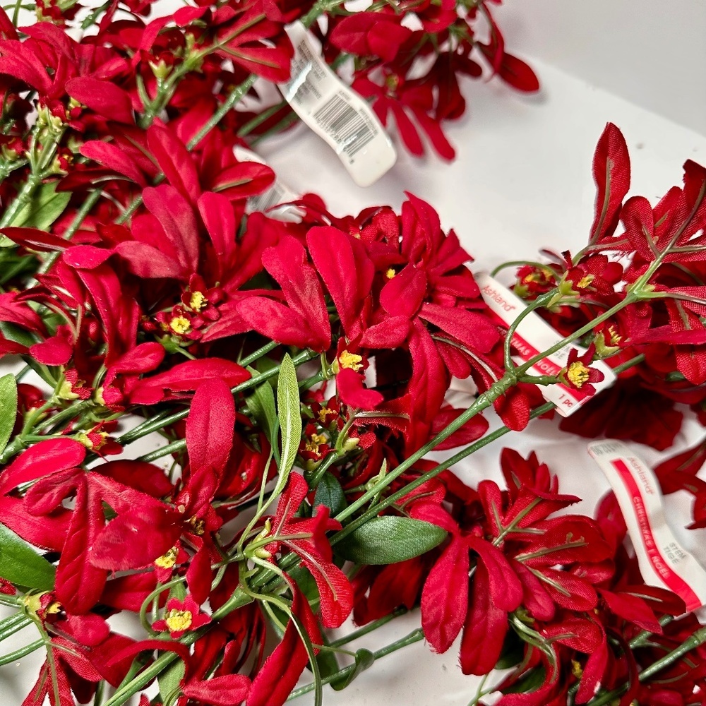 Red Velvet Faux Floral Stems — Holiday Poinsettia Style Picks